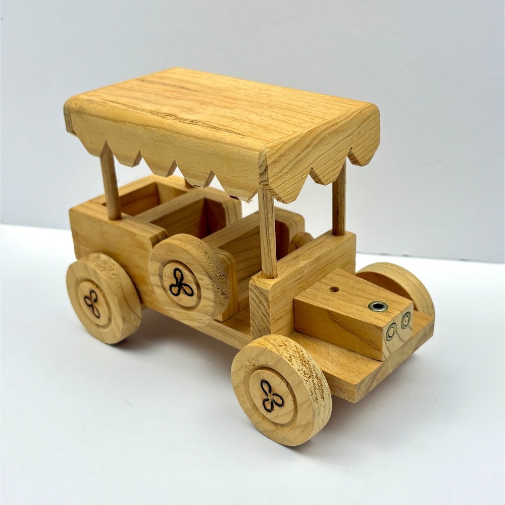 Vintage Mazatlan Wood Car Toy Mexican Folk‎ Art Pulmonia Taxi Wooden Jeep Safari